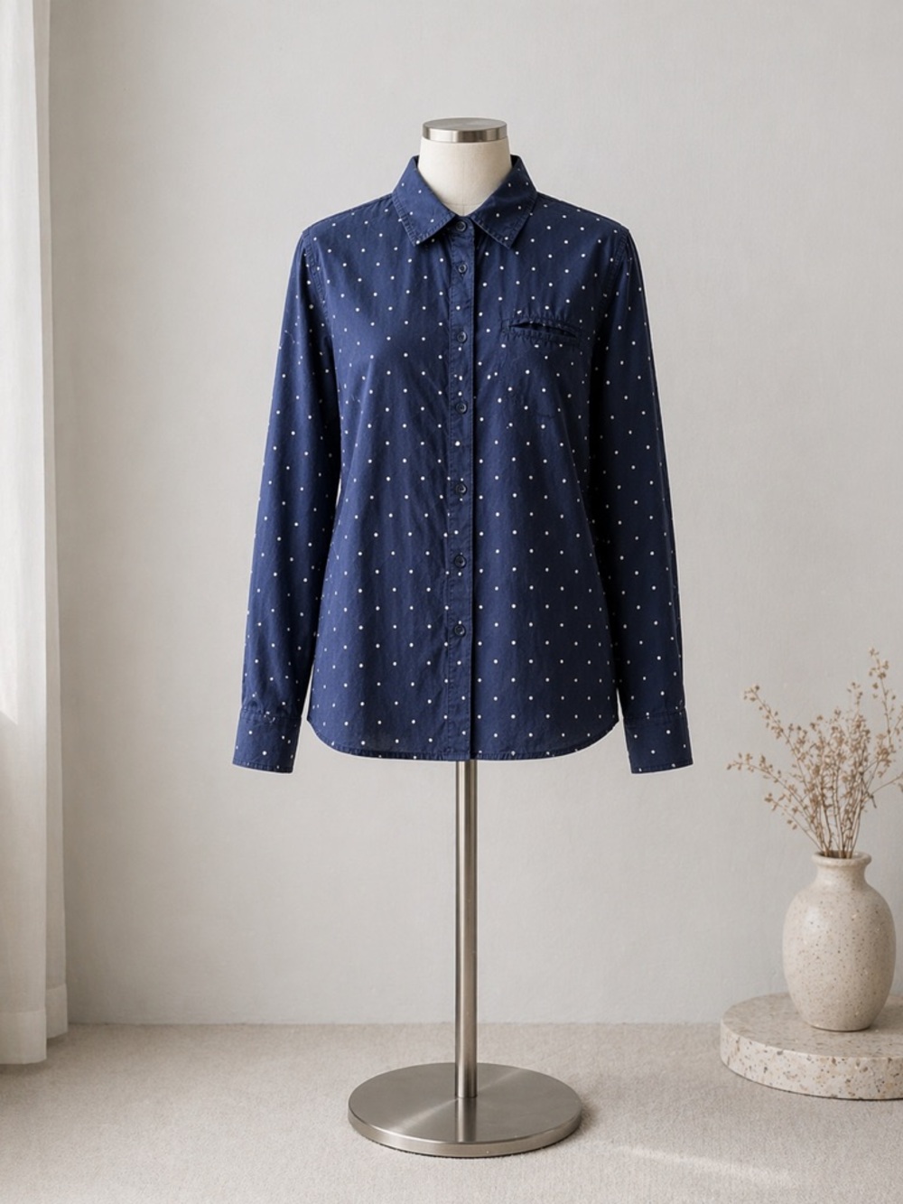 Tommy Hilfiger Navy Blue Polka Dot Button-Front Blouse